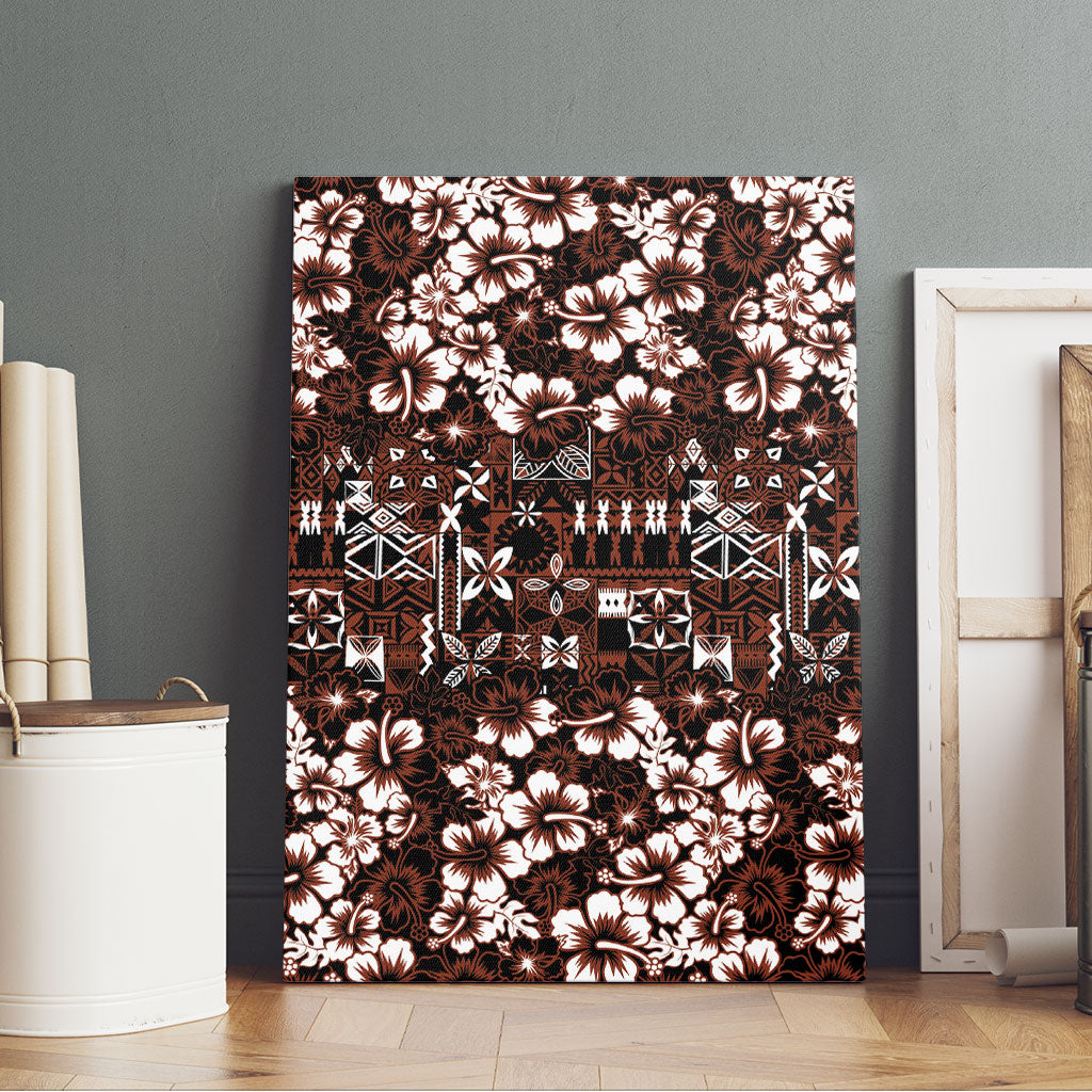 Burgundy Hawaiian Tapa Tribal Hibiscus Canvas Wall Art