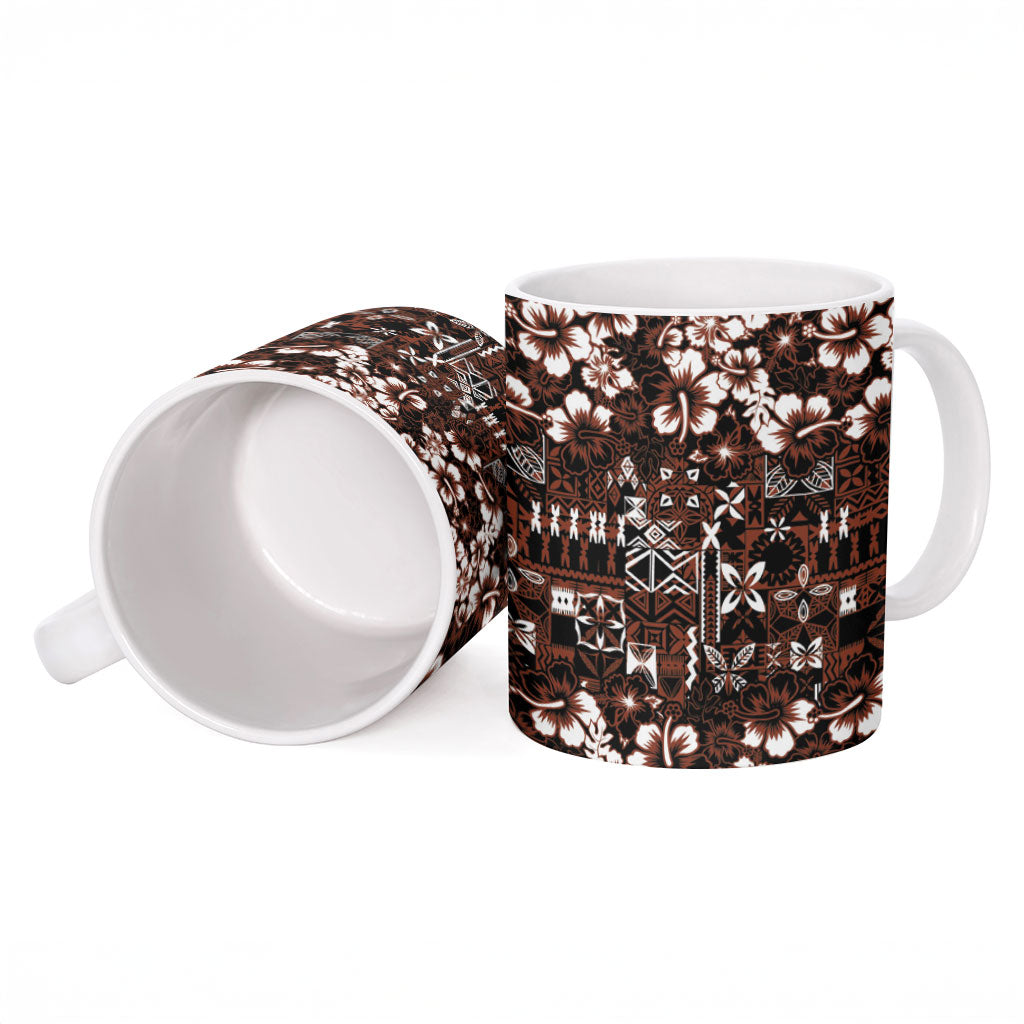 Burgundy Hawaiian Tapa Tribal Hibiscus Ceramic Mug