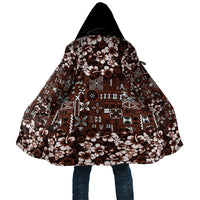 Burgundy Hawaiian Tapa Tribal Hibiscus Cloak
