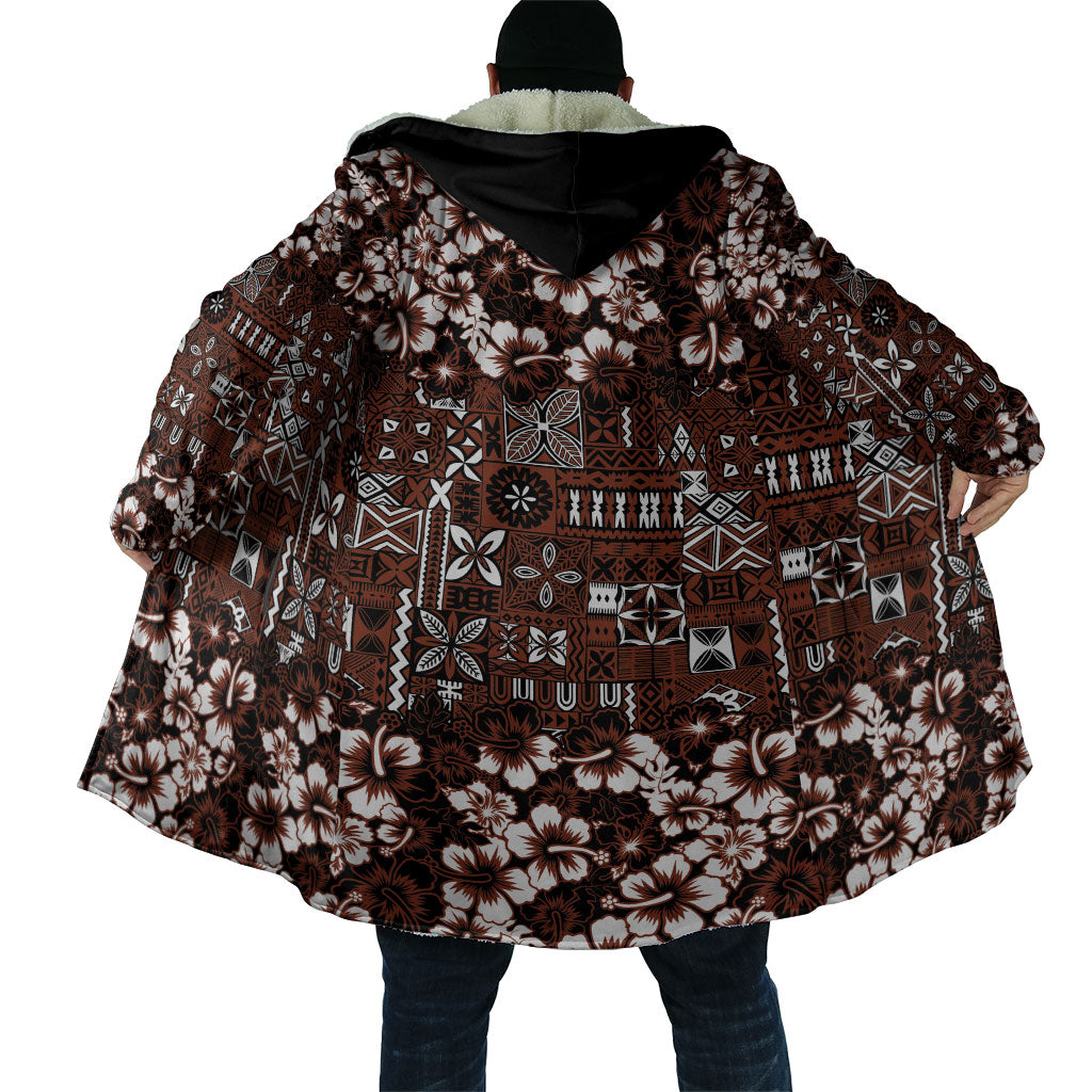 Burgundy Hawaiian Tapa Tribal Hibiscus Cloak
