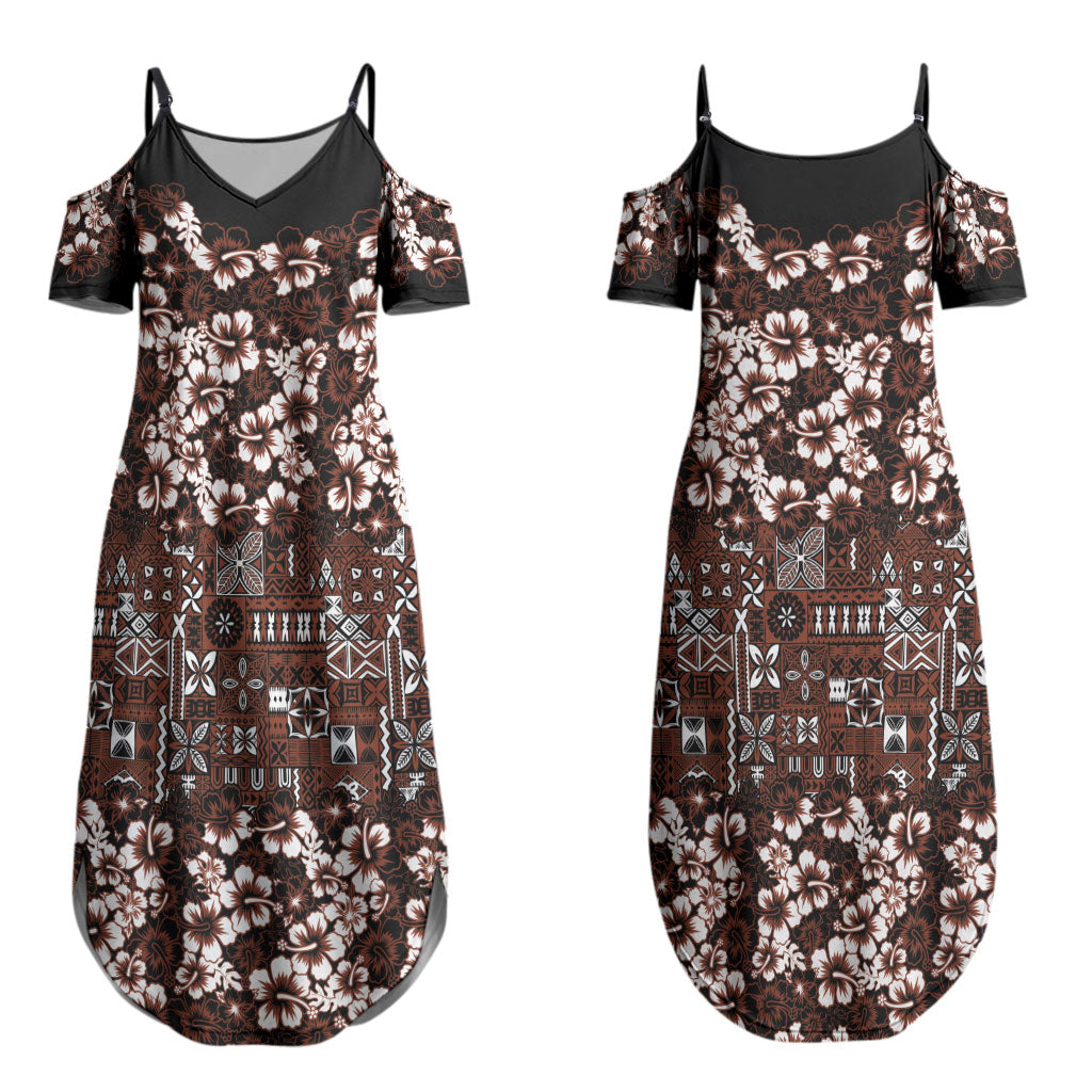 Burgundy Hawaiian Tapa Tribal Hibiscus Couples Matching Summer Maxi Dress and Hawaiian Shirt