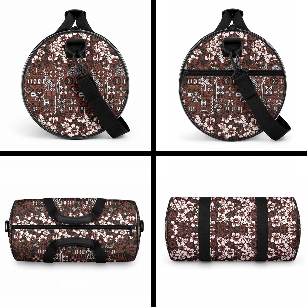Burgundy Hawaiian Tapa Tribal Hibiscus Duffle Bag LT9 - Polynesian Pride
