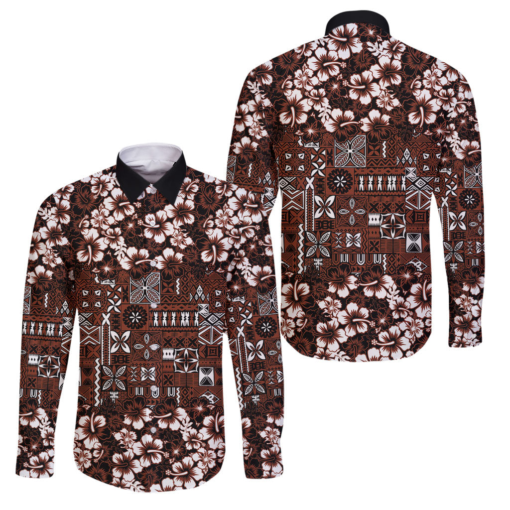 Burgundy Hawaiian Tapa Tribal Hibiscus Family Matching Mermaid Dress and Hawaiian Shirt