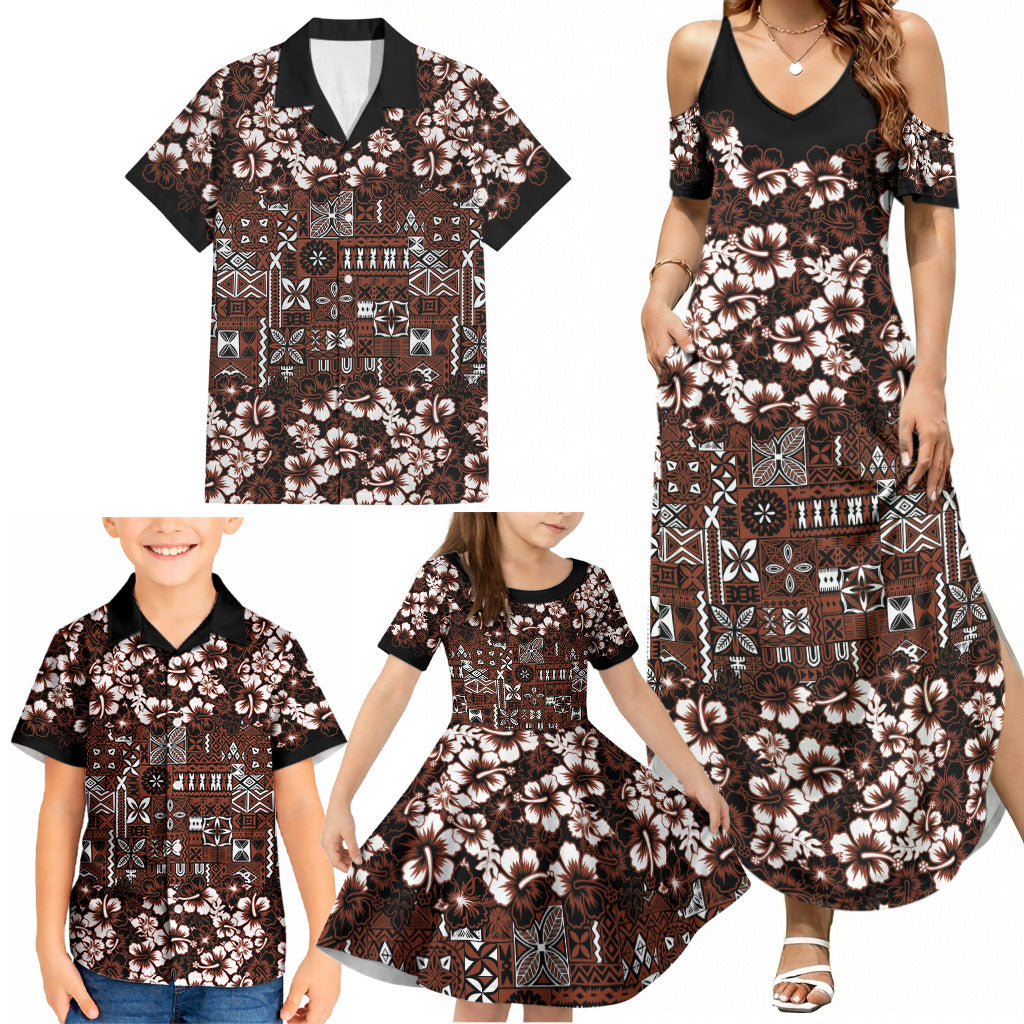 Burgundy Hawaiian Tapa Tribal Hibiscus Family Matching Summer Maxi Dress and Hawaiian Shirt LT9 - Polynesian Pride