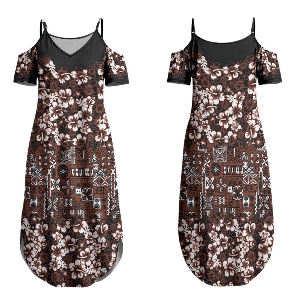 Burgundy Hawaiian Tapa Tribal Hibiscus Family Matching Summer Maxi Dress and Hawaiian Shirt