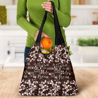 Burgundy Hawaiian Tapa Tribal Hibiscus Grocery Bag
