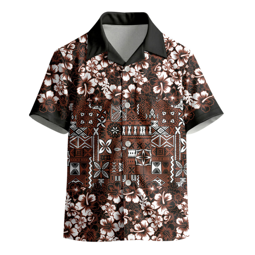 Burgundy Hawaiian Tapa Tribal Hibiscus Kid Hawaiian Shirt