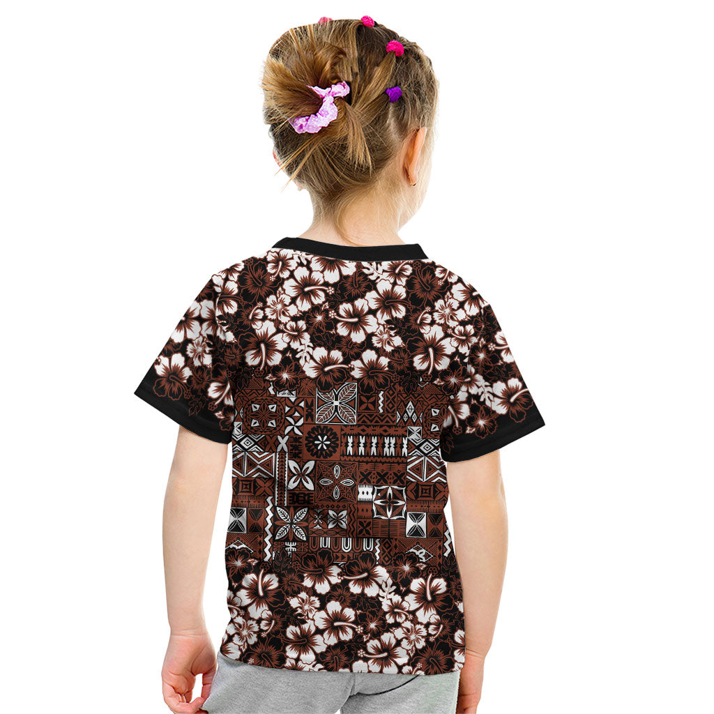 Burgundy Hawaiian Tapa Tribal Hibiscus Kid T Shirt