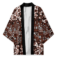 Burgundy Hawaiian Tapa Tribal Hibiscus Kimono