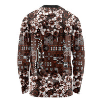 Burgundy Hawaiian Tapa Tribal Hibiscus Long Sleeve Shirt