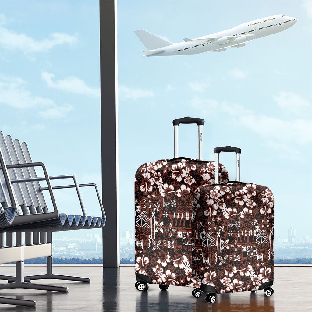 Burgundy Hawaiian Tapa Tribal Hibiscus Luggage Cover
