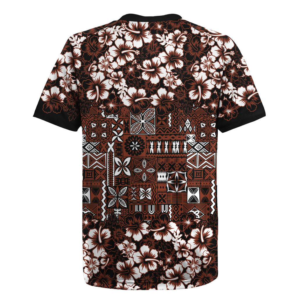 Burgundy Hawaiian Tapa Tribal Hibiscus Rugby Jersey