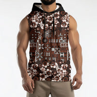 Burgundy Hawaiian Tapa Tribal Hibiscus Sleeveless Hoodie