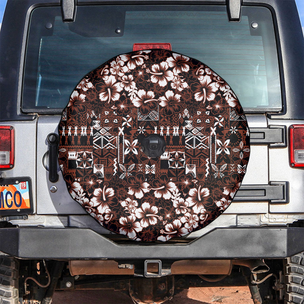 Burgundy Hawaiian Tapa Tribal Hibiscus Spare Tire Cover