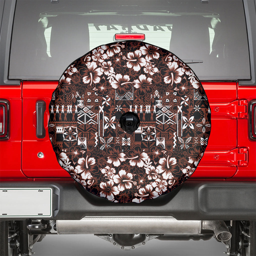 Burgundy Hawaiian Tapa Tribal Hibiscus Spare Tire Cover