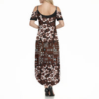 Burgundy Hawaiian Tapa Tribal Hibiscus Summer Maxi Dress
