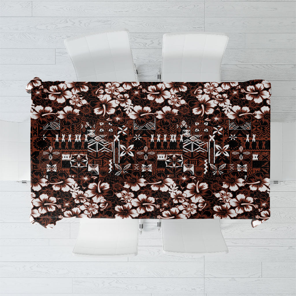 Burgundy Hawaiian Tapa Tribal Hibiscus Tablecloth