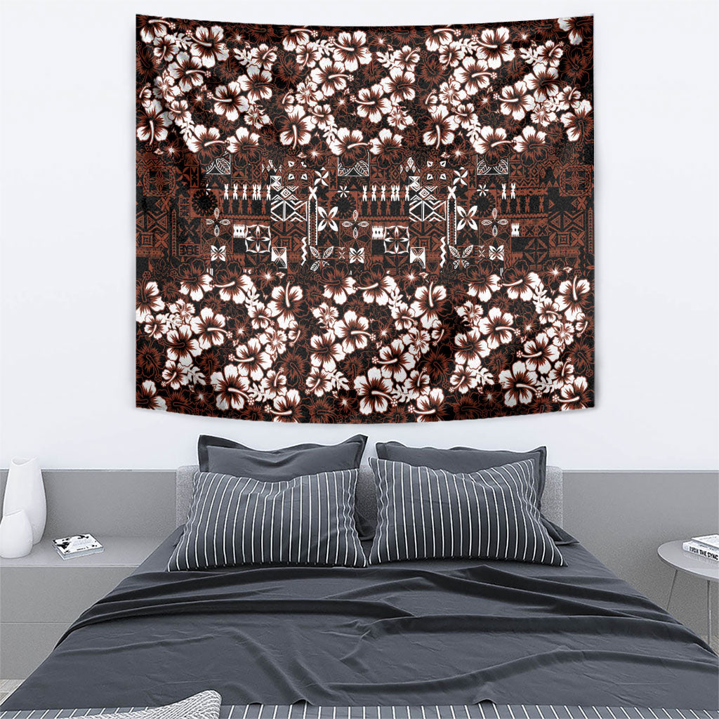 Burgundy Hawaiian Tapa Tribal Hibiscus Tapestry