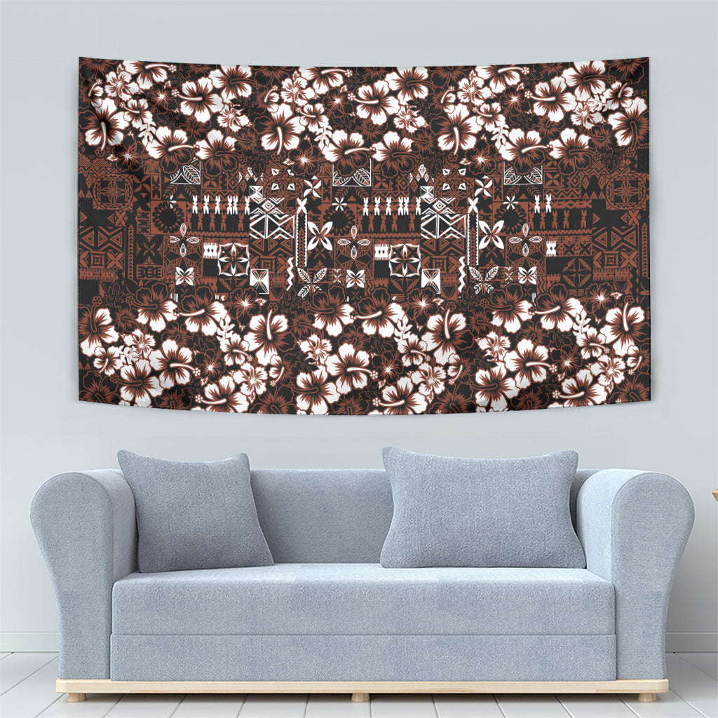 Burgundy Hawaiian Tapa Tribal Hibiscus Tapestry