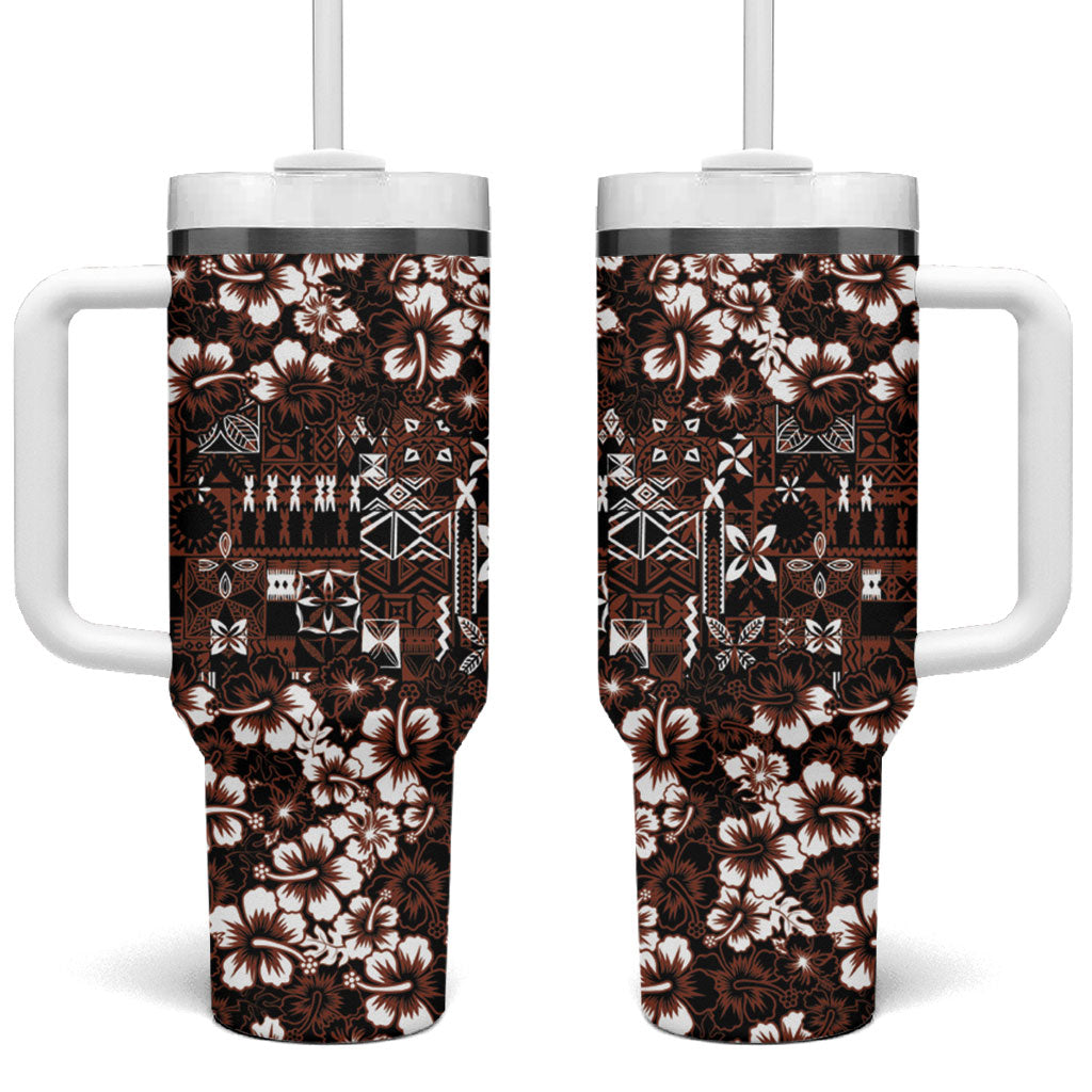 Burgundy Hawaiian Tapa Tribal Hibiscus Tumbler With Handle