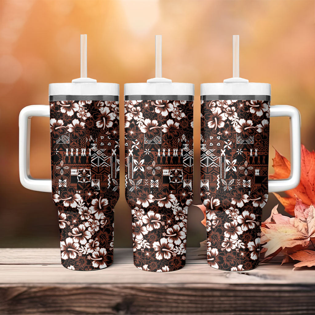 Burgundy Hawaiian Tapa Tribal Hibiscus Tumbler With Handle