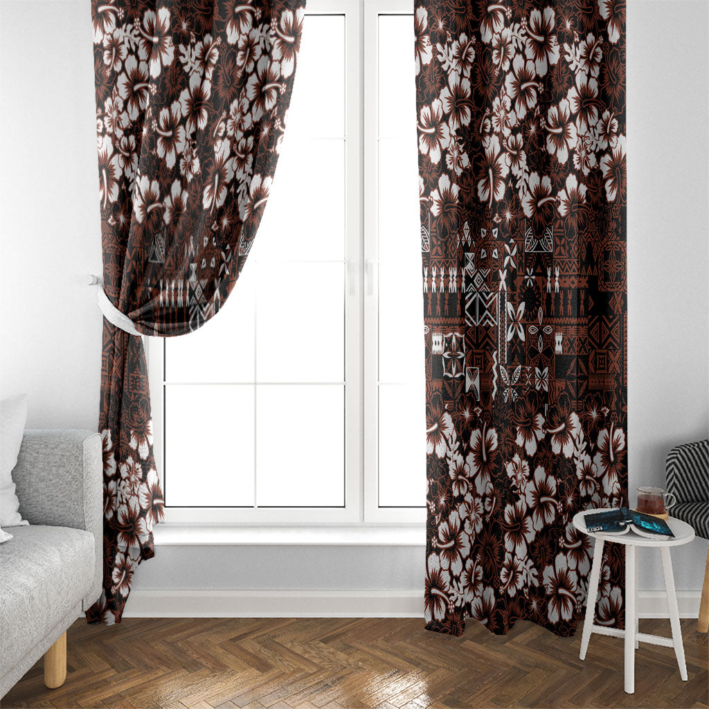 Burgundy Hawaiian Tapa Tribal Hibiscus Window Curtain