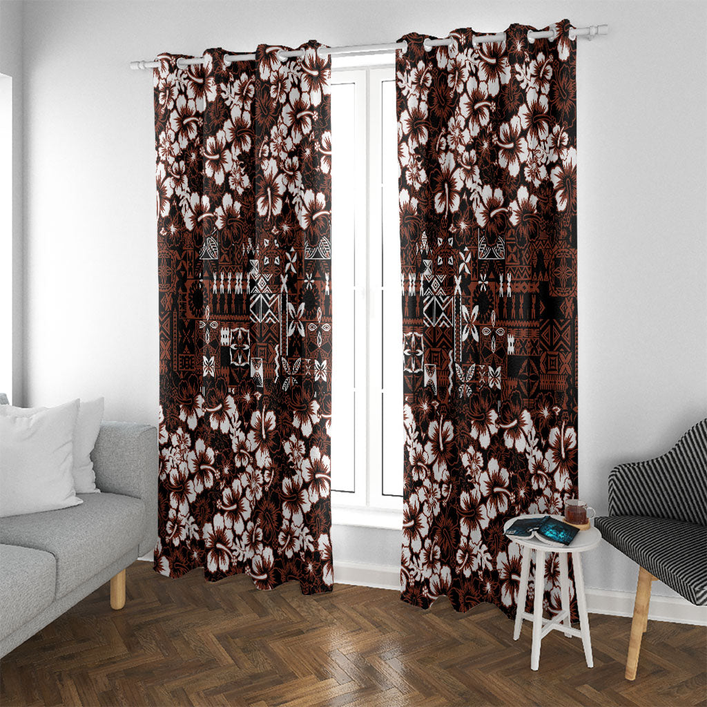 Burgundy Hawaiian Tapa Tribal Hibiscus Window Curtain