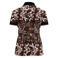 Burgundy Hawaiian Tapa Tribal Hibiscus Women Polo Shirt