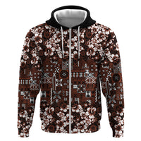 Burgundy Hawaiian Tapa Tribal Hibiscus Zip Hoodie