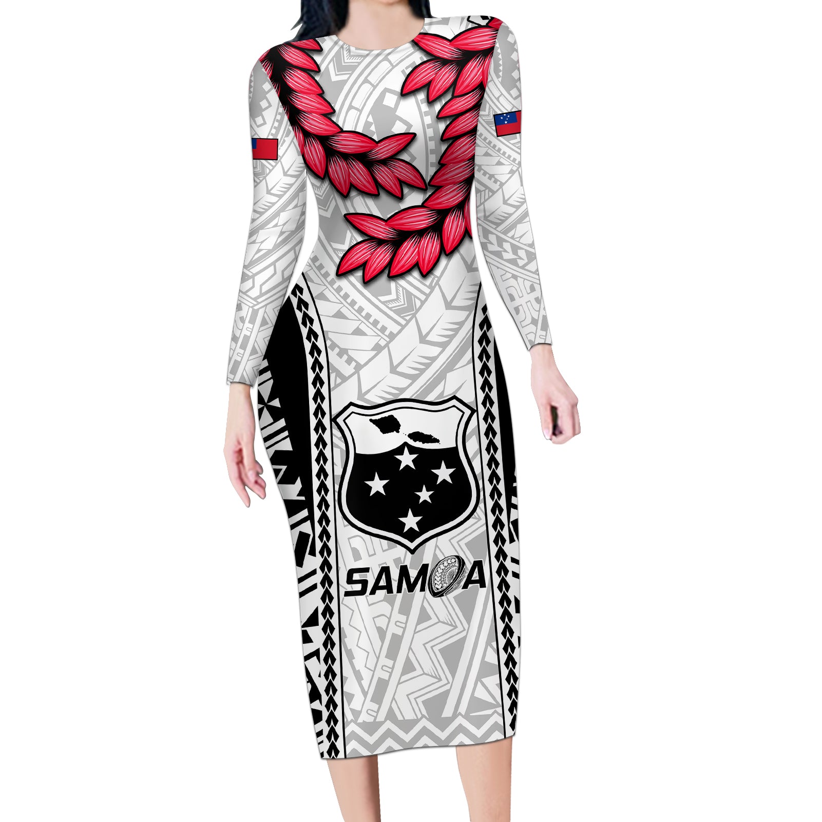 Samoa Rugby Long Sleeve Bodycon Dress Go Champions World Cup 2023 Polynesian Unique LT9 Long Dress White - Polynesian Pride