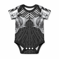 Aotearoa Kowhaiwhai Poutama Black Motif Baby Onesie LT9 Black - Polynesian Pride