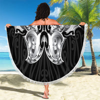 Aotearoa Kowhaiwhai Poutama Black Motif Beach Blanket