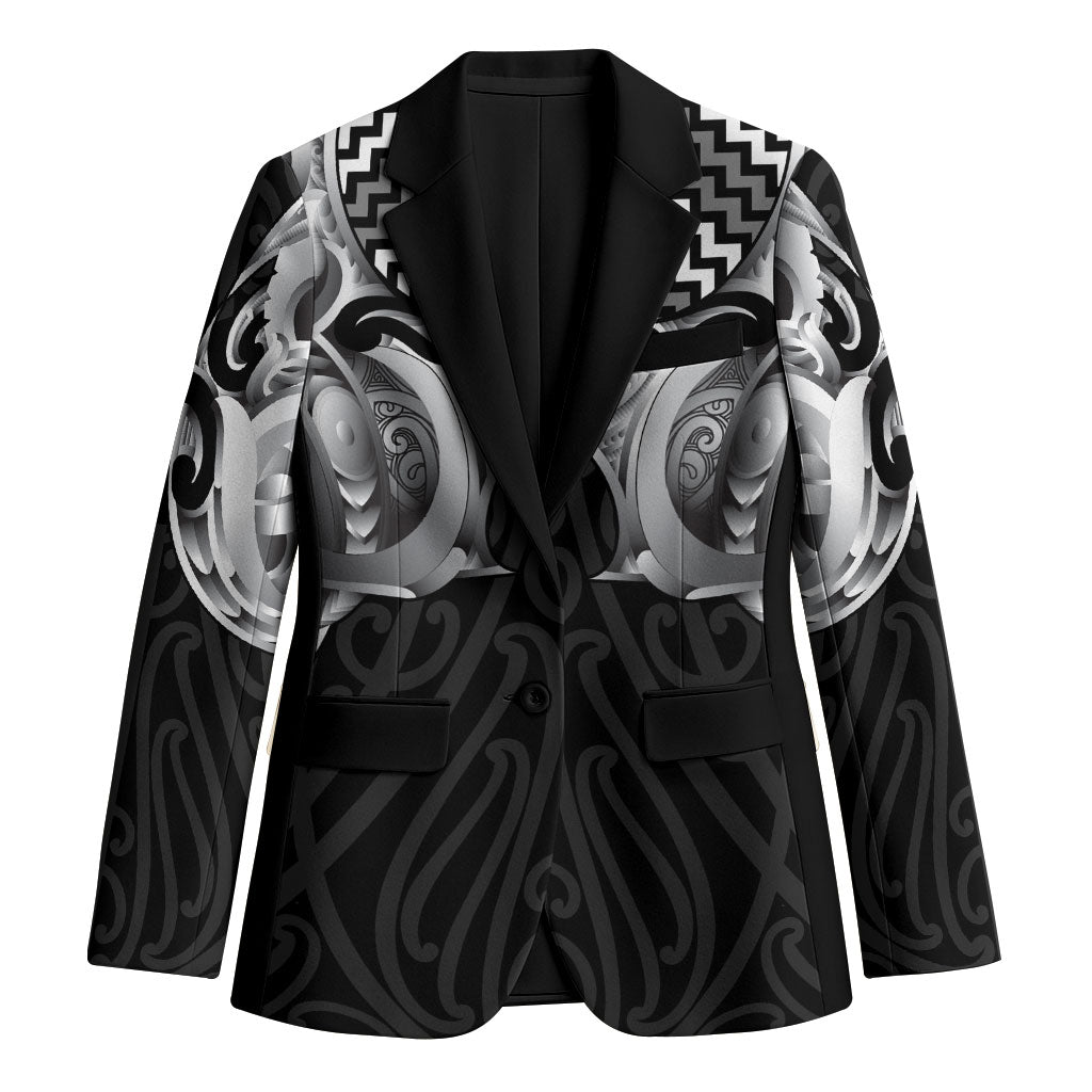 Aotearoa Kowhaiwhai Poutama Black Motif Blazer LT9 Unisex Black - Polynesian Pride