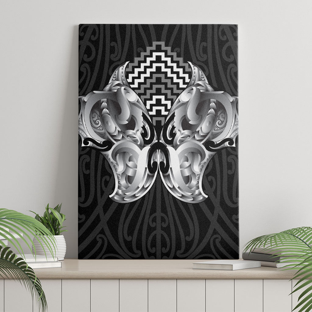 Aotearoa Kowhaiwhai Poutama Black Motif Canvas Wall Art