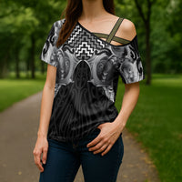 Aotearoa Kowhaiwhai Poutama Black Motif Cross Shoulder Shirt
