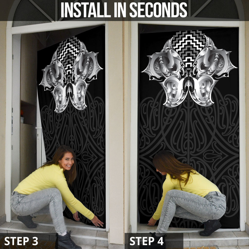 Aotearoa Kowhaiwhai Poutama Black Motif Door Cover