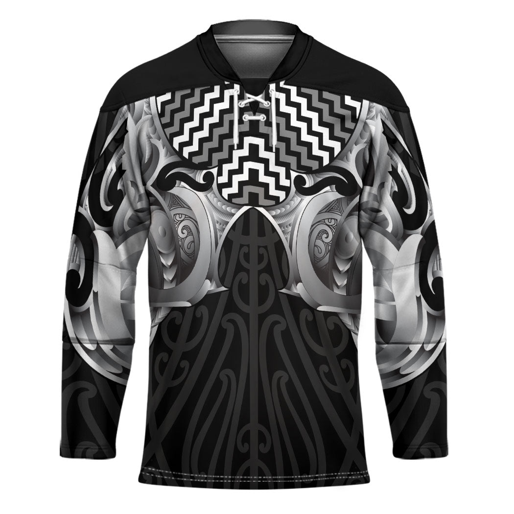 Aotearoa Kowhaiwhai Poutama Black Motif Hockey Jersey LT9 Unisex Black - Polynesian Pride