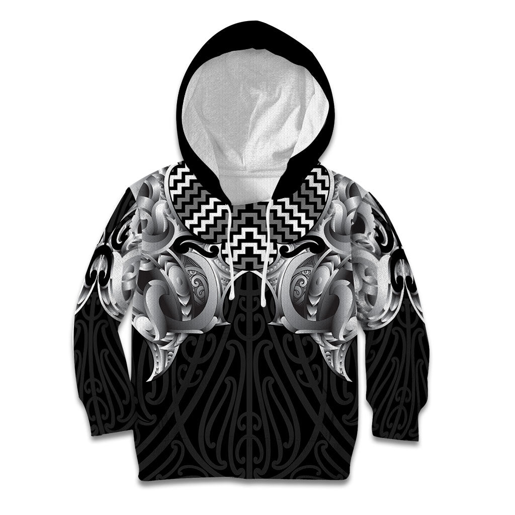Aotearoa Kowhaiwhai Poutama Black Motif Kid Hoodie LT9 Hoodie Black - Polynesian Pride