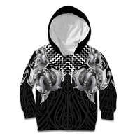 Aotearoa Kowhaiwhai Poutama Black Motif Kid Hoodie LT9 Hoodie Black - Polynesian Pride