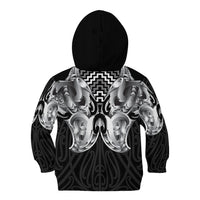 Aotearoa Kowhaiwhai Poutama Black Motif Kid Hoodie LT9 - Polynesian Pride
