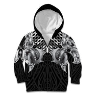 Aotearoa Kowhaiwhai Poutama Black Motif Kid Hoodie LT9 Zip Hoodie Black - Polynesian Pride