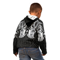 Aotearoa Kowhaiwhai Poutama Black Motif Kid Hoodie LT9 - Polynesian Pride