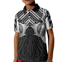 Aotearoa Kowhaiwhai Poutama Black Motif Kid Polo Shirt