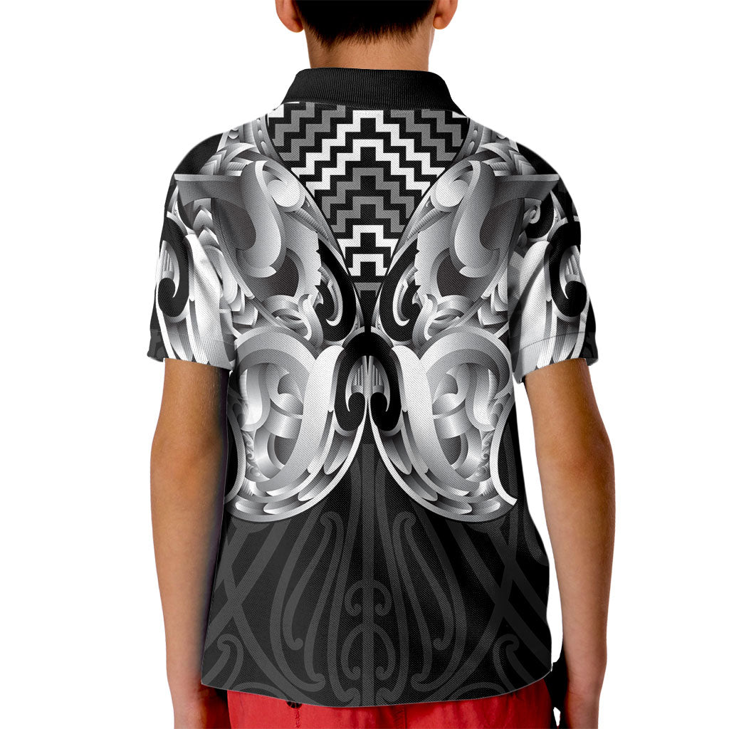 Aotearoa Kowhaiwhai Poutama Black Motif Kid Polo Shirt