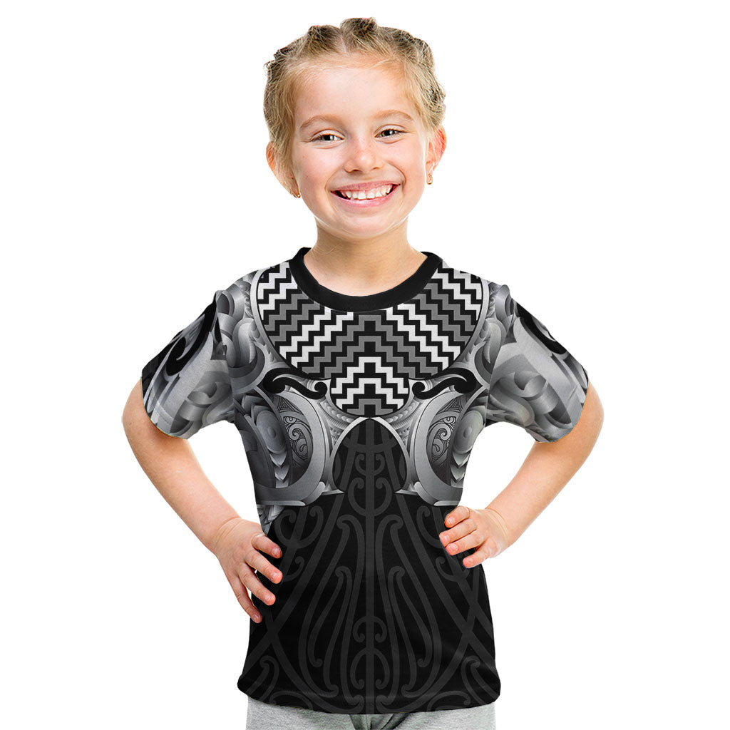 Aotearoa Kowhaiwhai Poutama Black Motif Kid T Shirt LT9 Black - Polynesian Pride