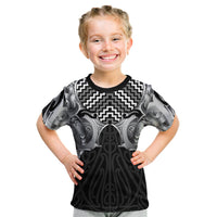 Aotearoa Kowhaiwhai Poutama Black Motif Kid T Shirt LT9 Black - Polynesian Pride