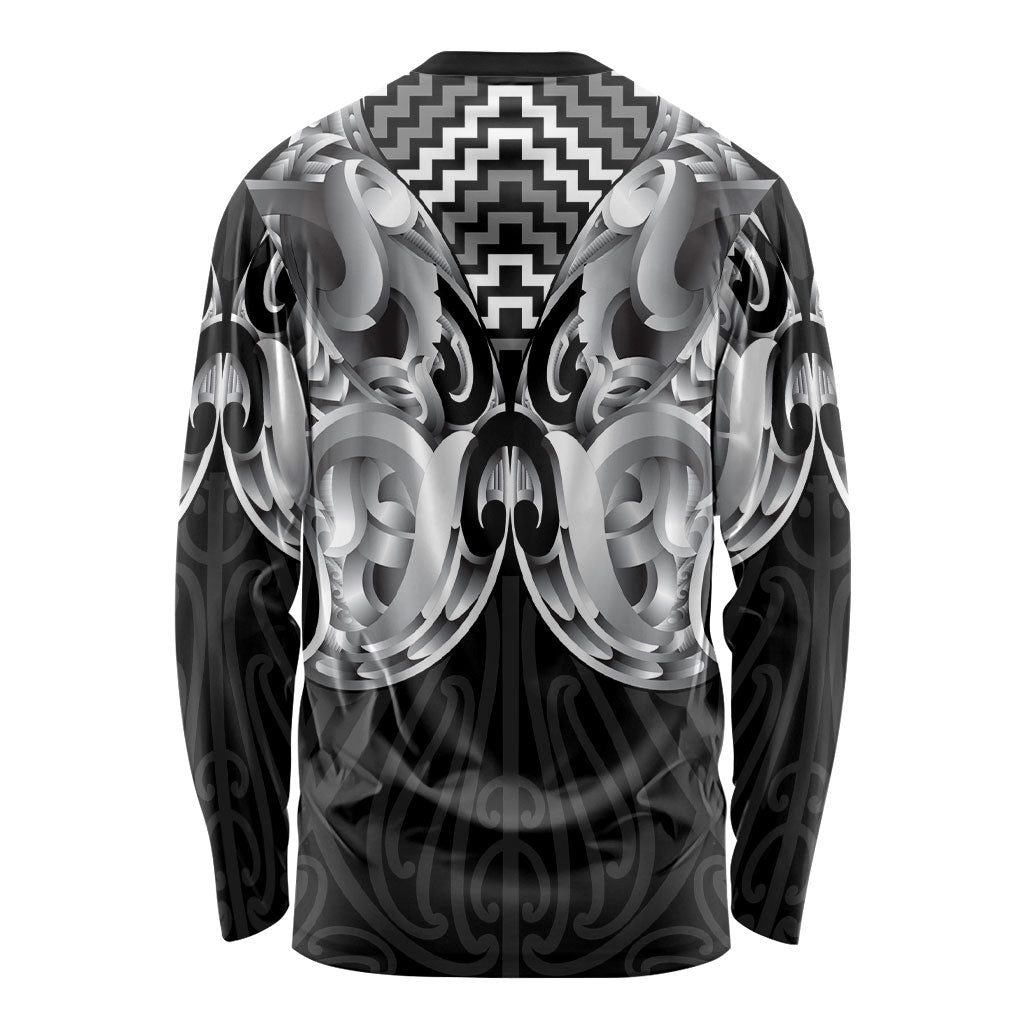 Aotearoa Kowhaiwhai Poutama Black Motif Long Sleeve Shirt
