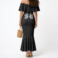 Aotearoa Kowhaiwhai Poutama Black Motif Mermaid Dress LT9 - Polynesian Pride
