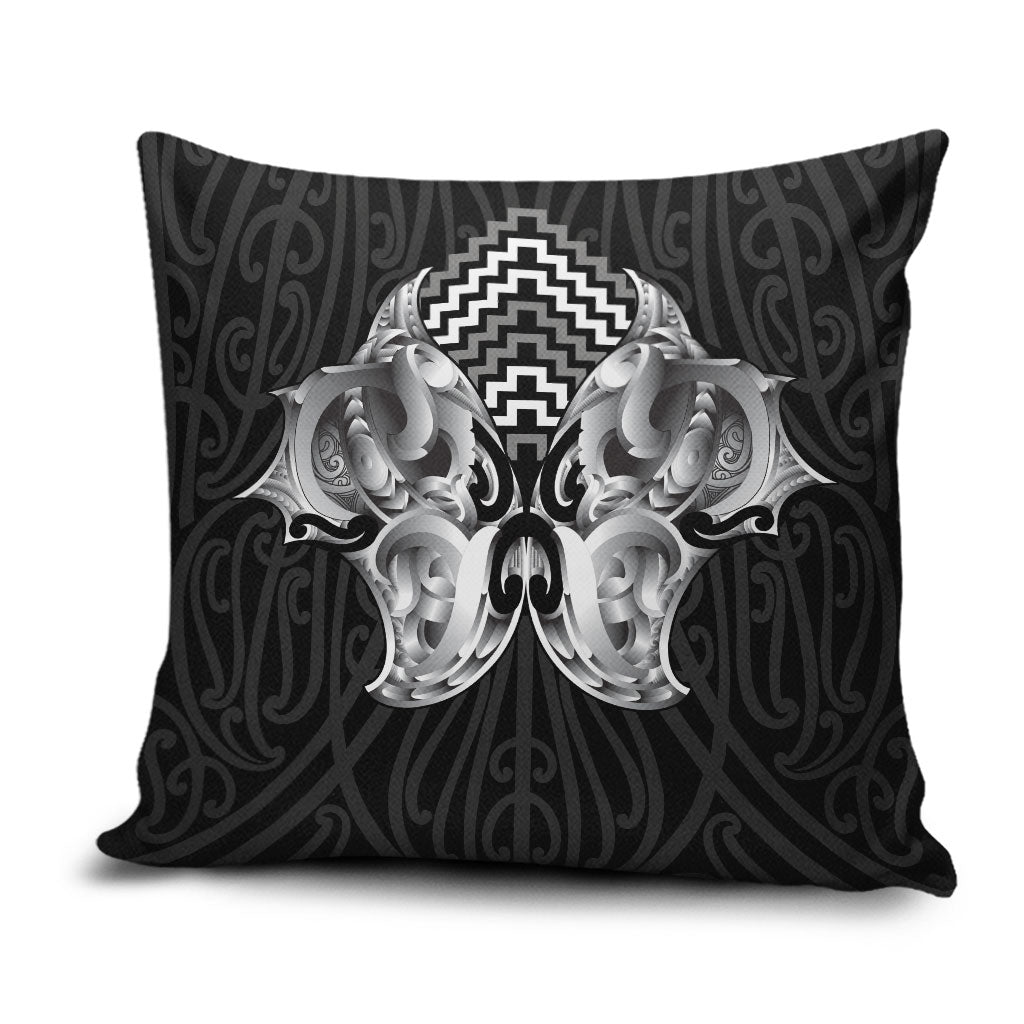 Aotearoa Kowhaiwhai Poutama Black Motif Pillow Cover LT9 Black - Polynesian Pride