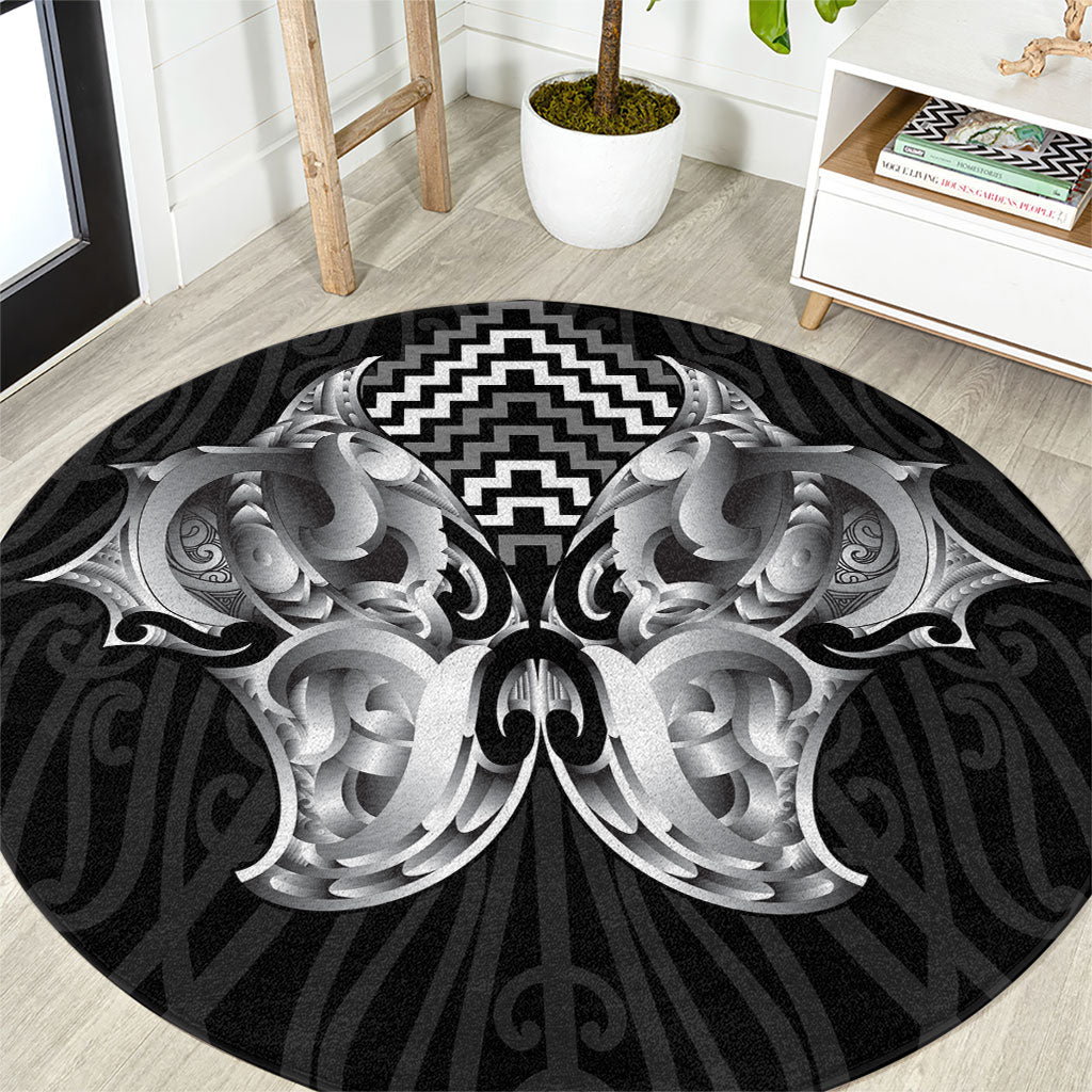 Aotearoa Kowhaiwhai Poutama Black Motif Round Carpet LT9 Black - Polynesian Pride
